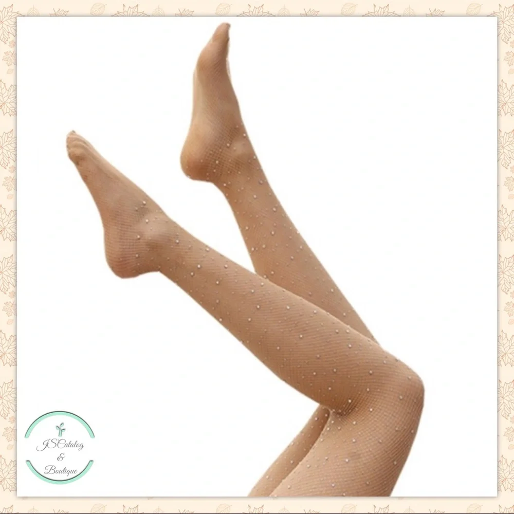 Nude Fishnet Pantyhose with Silver Crystals